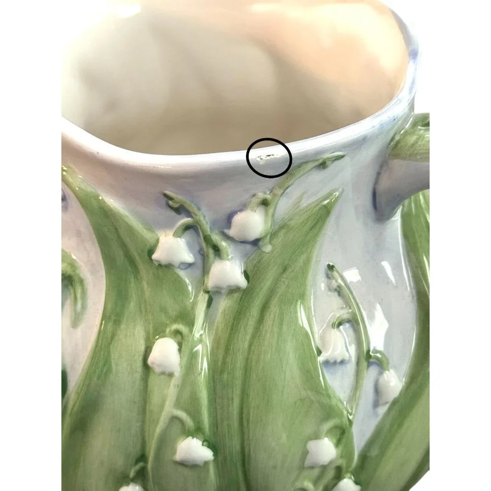 Inspirado Lily of the Valley Ceramic Pitcher Embossed Floral Hand Painted - Picture 10 of 13